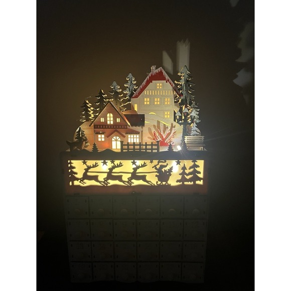 Lighted Wooden Advent Calendar 3D Village Scene LED 24...